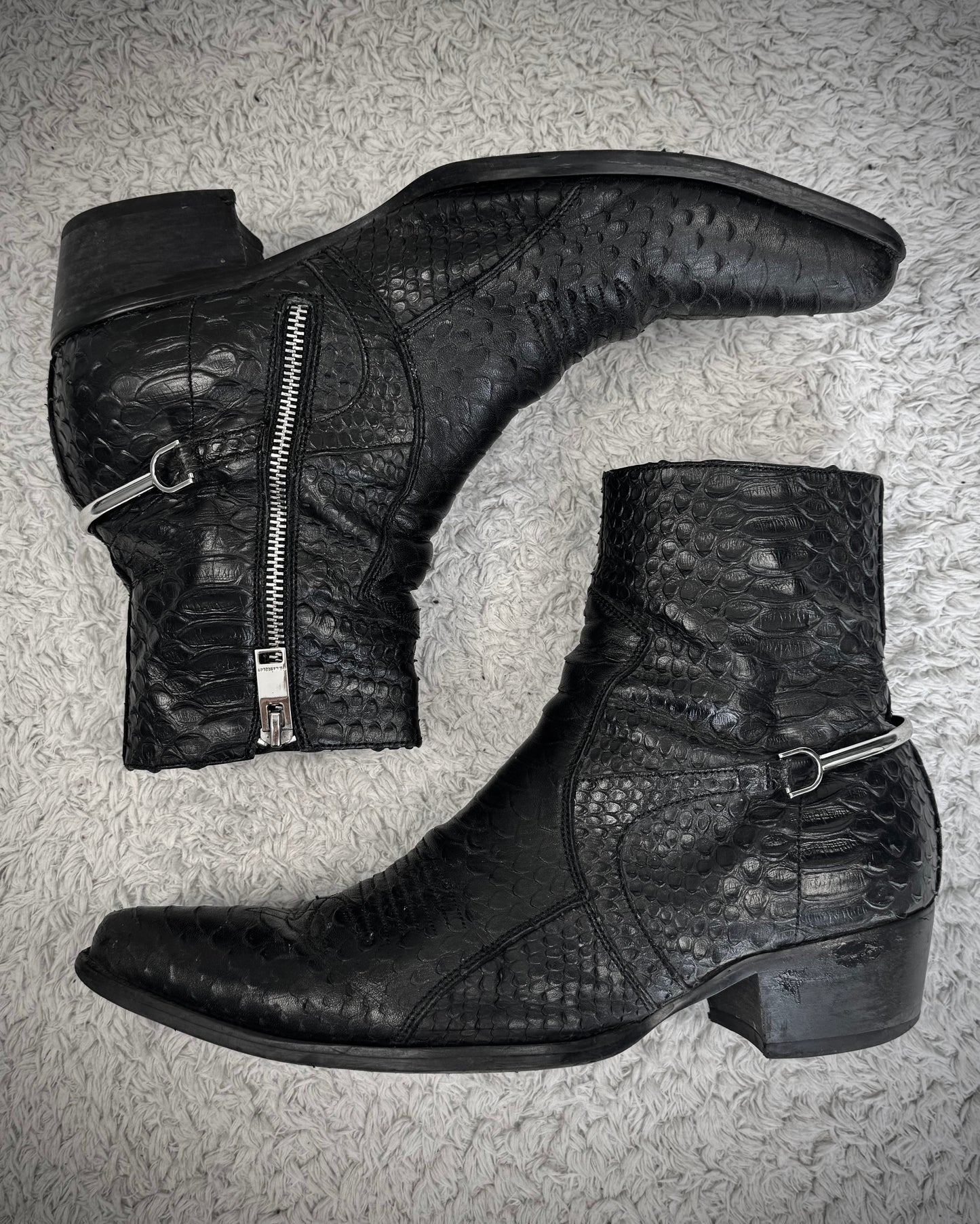 Fr. Lancelot Pointed Python Leather Boots