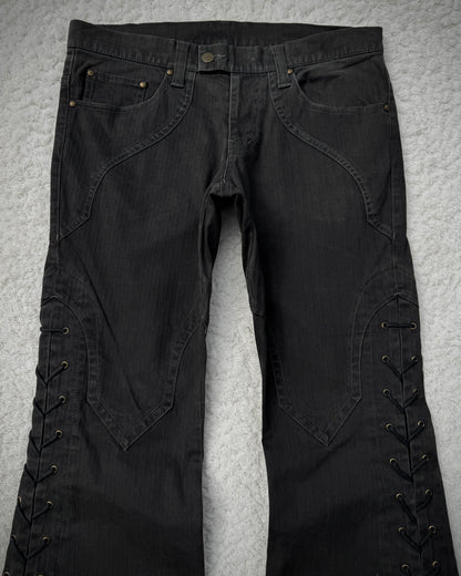 Tornado Mart Pin Striped Lace Up Flared Pants
