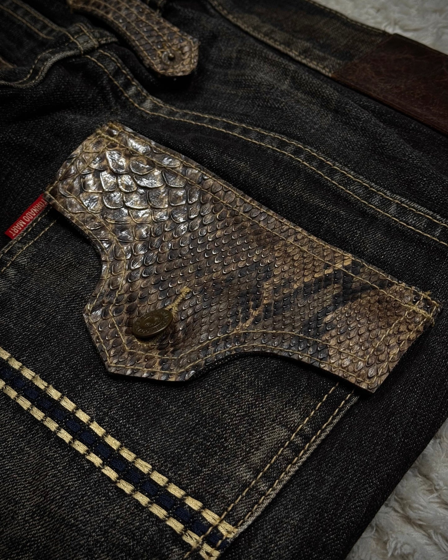 Tornado Mart Python Detailed Spiral Flared Jeans