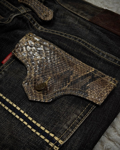 Tornado Mart Python Detailed Spiral Flared Jeans