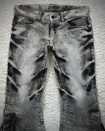 Tornado Mart Crocodile Pattern Lace Up Flared Jeans