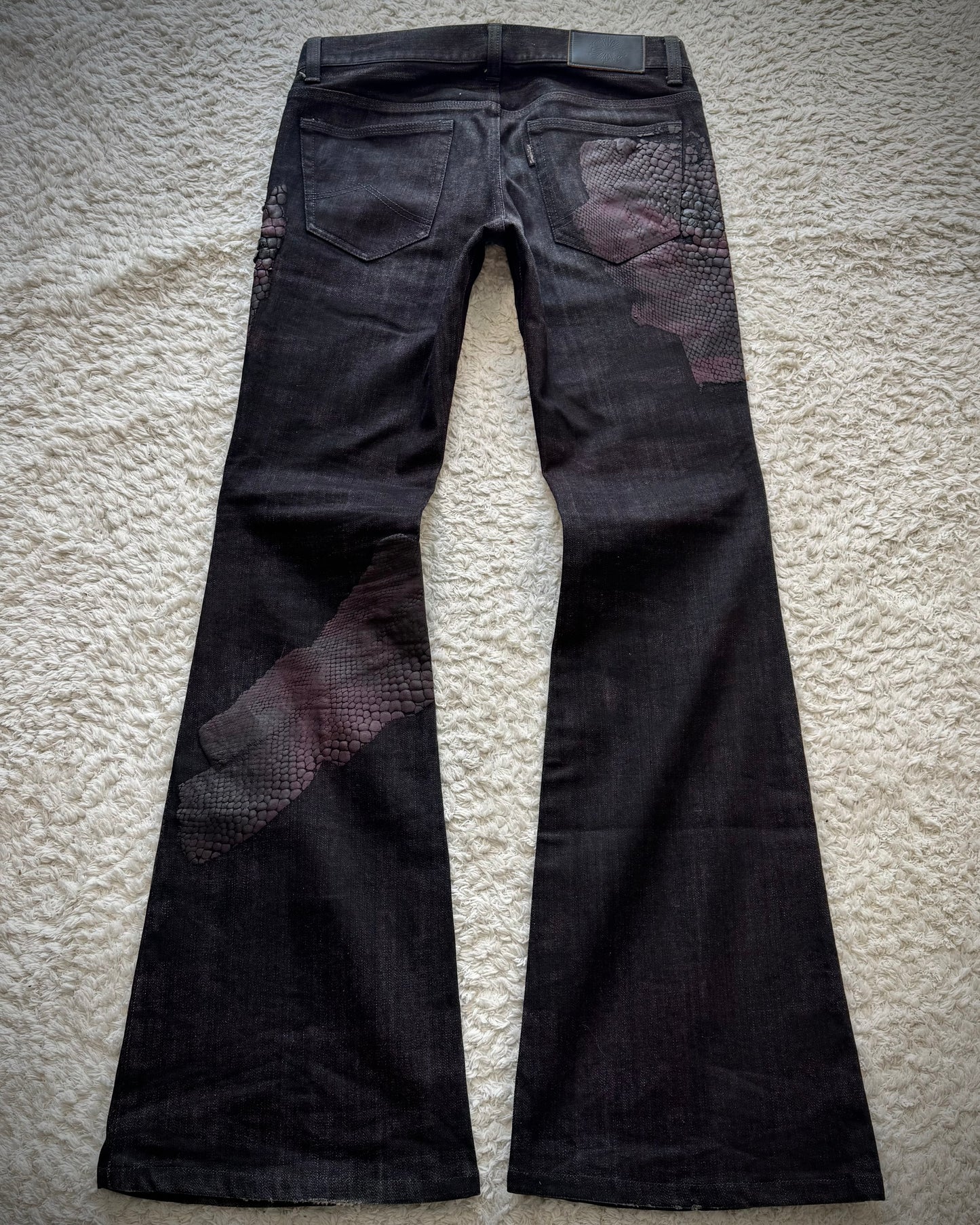 Tornado Mart 3D Python Coated Flared Jeans