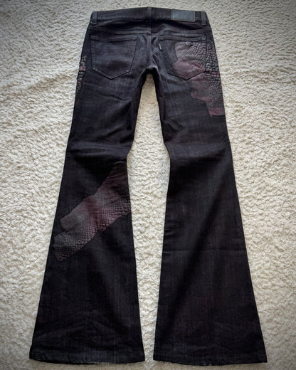 Tornado Mart 3D Python Coated Flared Jeans