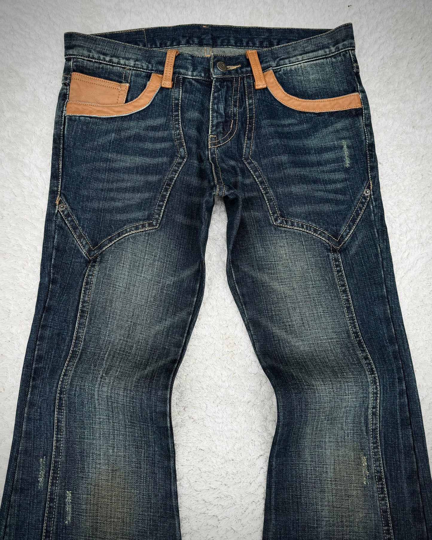Tornado Mart Leather Tribal Mud Washed Flared Jeans