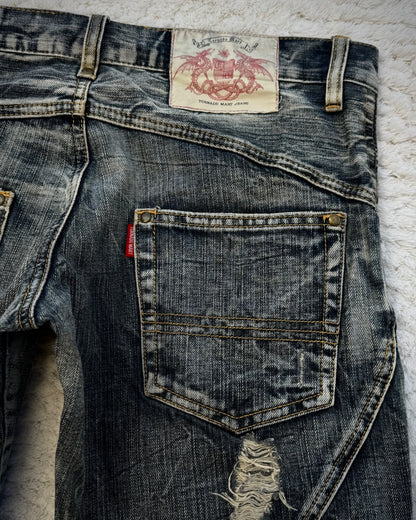 Tornado Mart Multi-Panel Crinkle Washed Flared Jeans