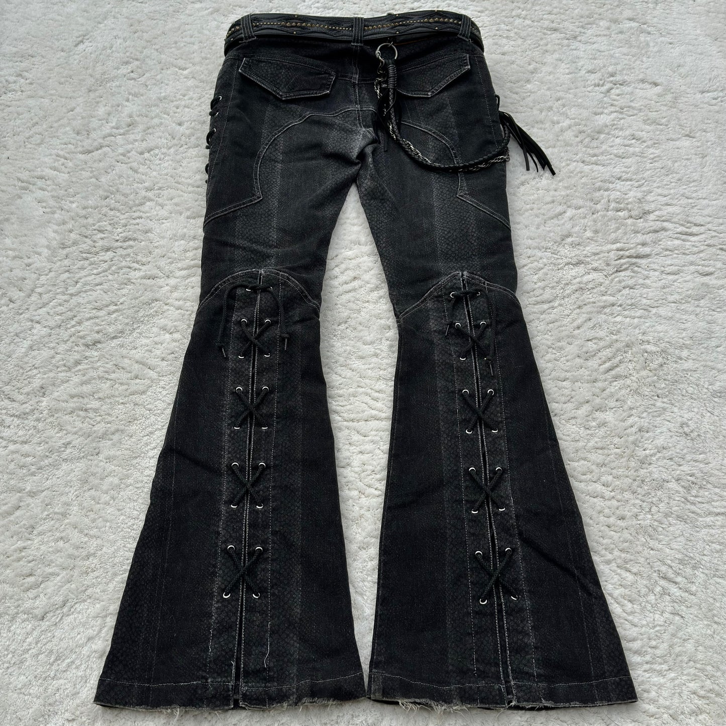 Tornado Mart Flared Snakeskin Lace-Up Pants