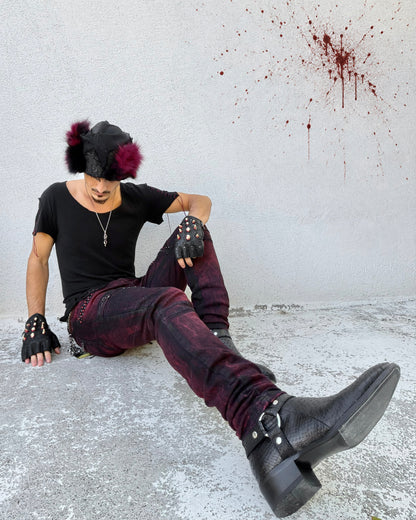 Cipo & Baxx Bordeaux Studded Luster Skinny Jeans