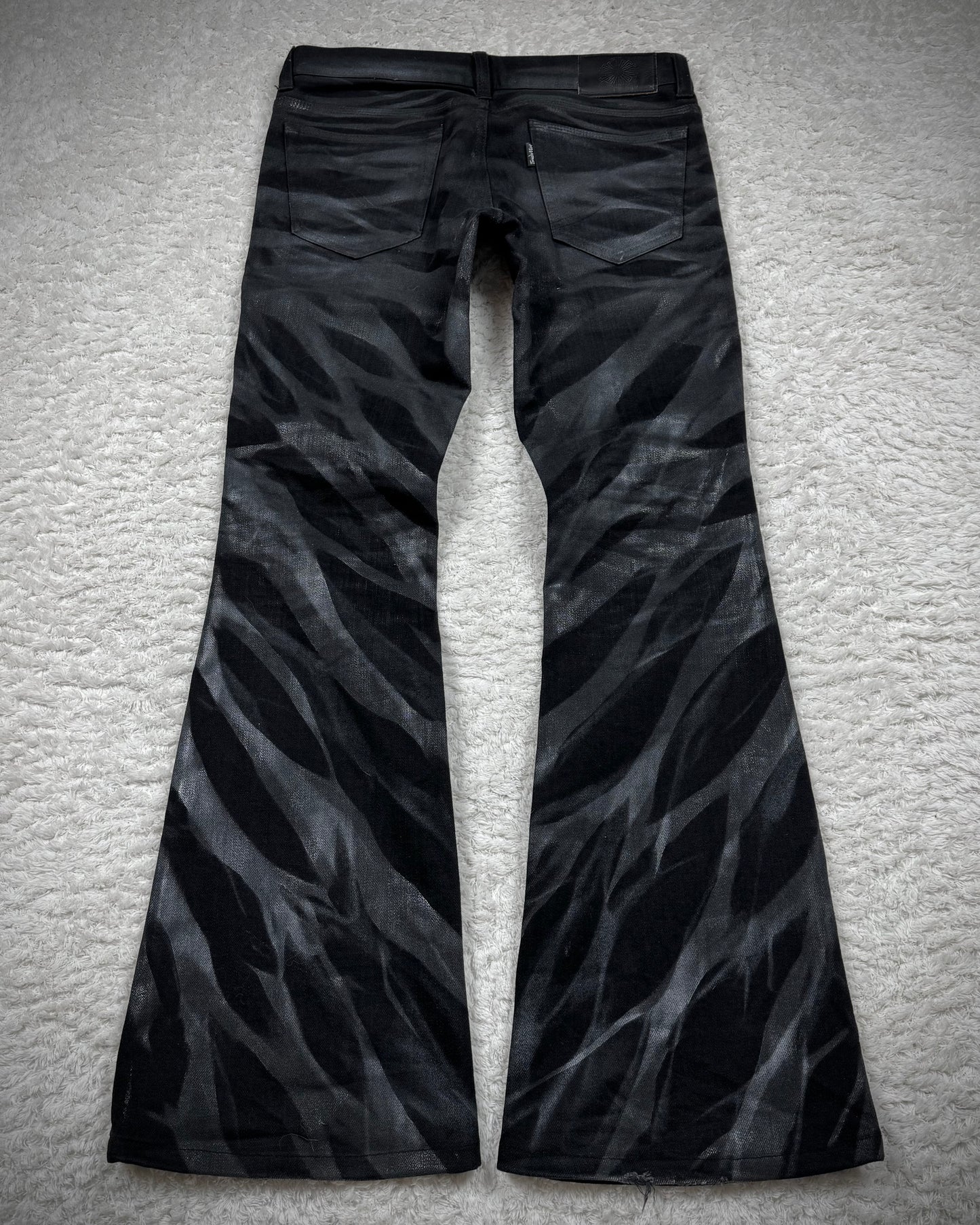 Tornado Mart Zebra Waxed Flared Jeans