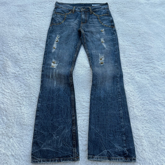 Semantic Design Pierced Cracked Wash Bootcut Denim