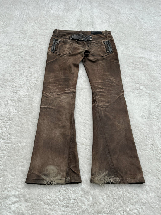Tornado Mart Brown Waxed Spiral Bootcut Pants