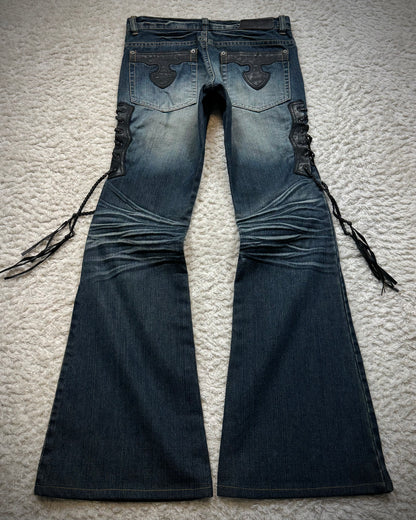 Tornado Mart Leather Lace Up Flared Jeans