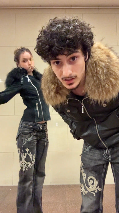 Tornado Mart Tribal Embroidery Spiral Flared Jeans