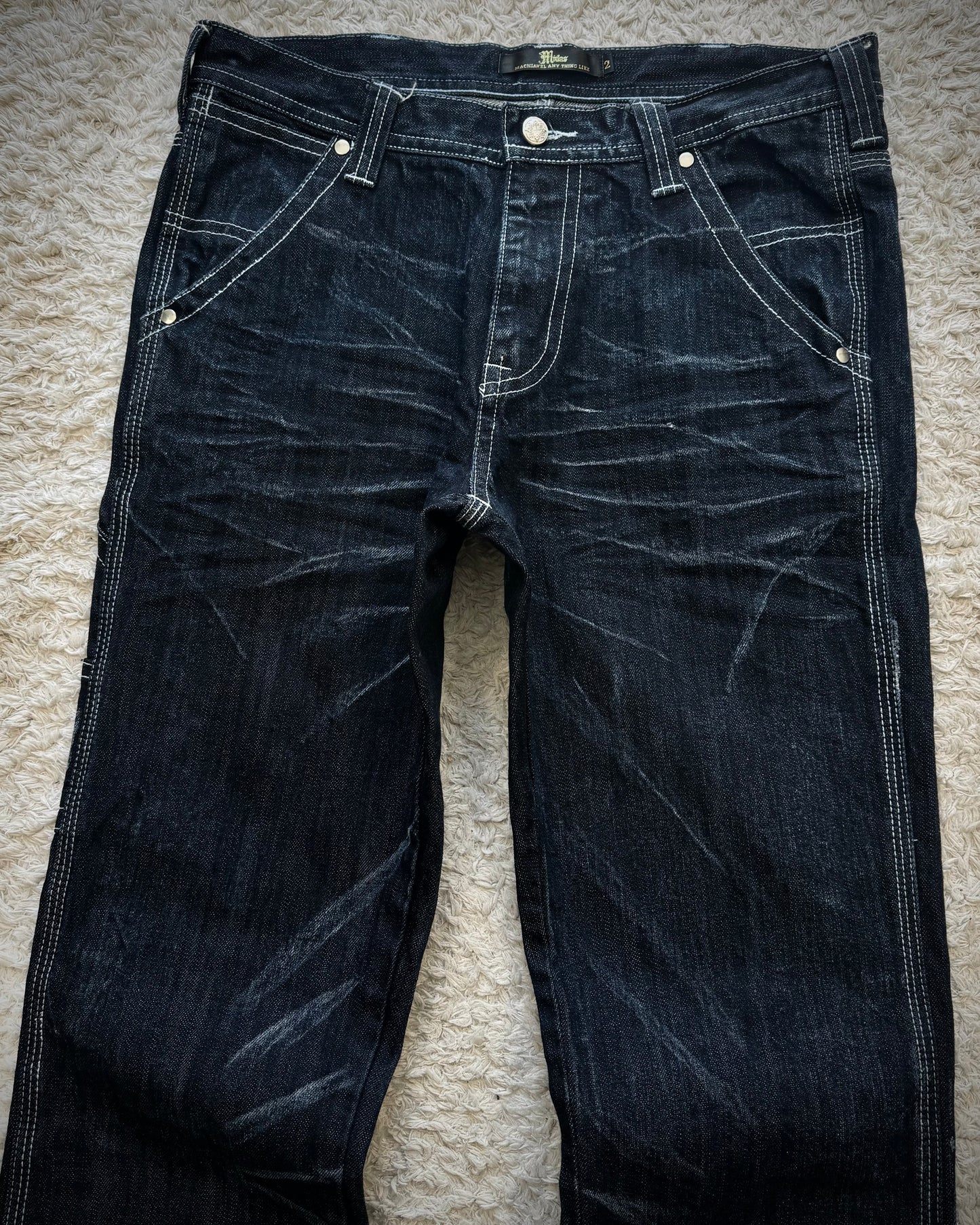 Midas Whisker Washed Tribal Stitched Flared Jeans