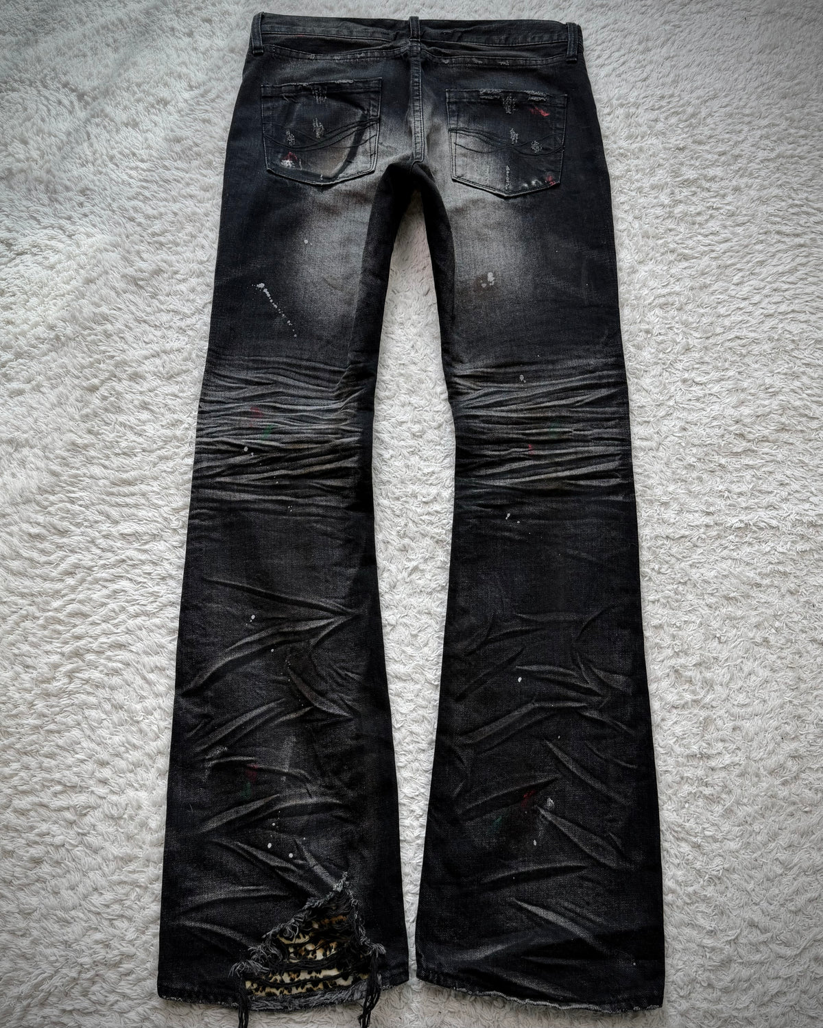 CavariA Leopard Repaired Clawmarks Flared Jeans