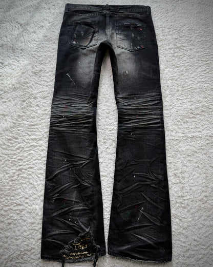 CavariA Leopard Repaired Clawmarks Flared Jeans