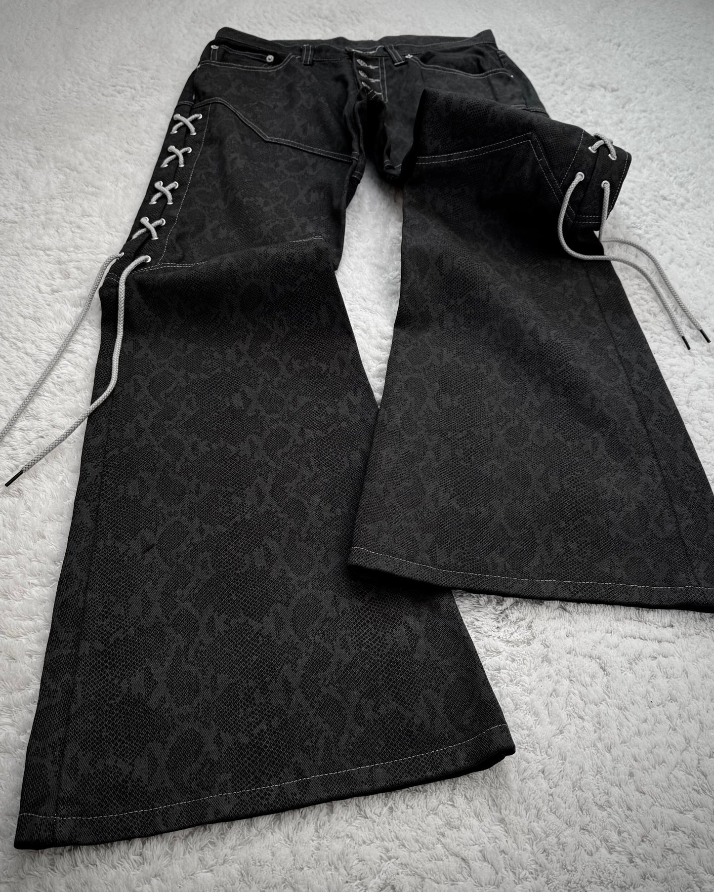 Tornado Mart Python Pattern Lace Up Flared Pants