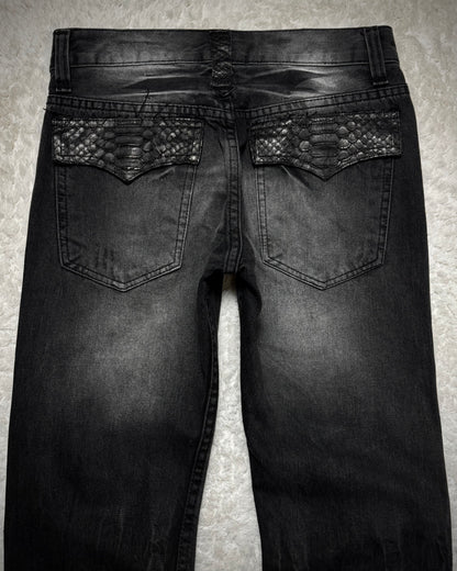 K.U.I Pierced Python Detailed Lace Up Flared Jeans