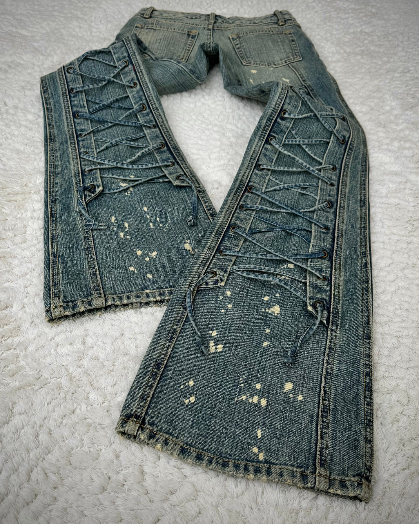 Tornado Mart Backlace Paint Splatter Flared Jeans