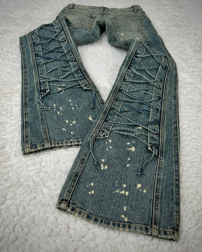 Tornado Mart Backlace Paint Splatter Flared Jeans