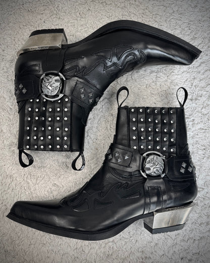 New Rock Studded Steel Heel Harness Leather Boots
