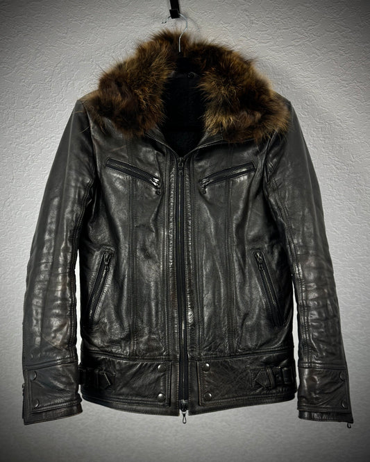 Shellac Fur Collar Leather Jacket
