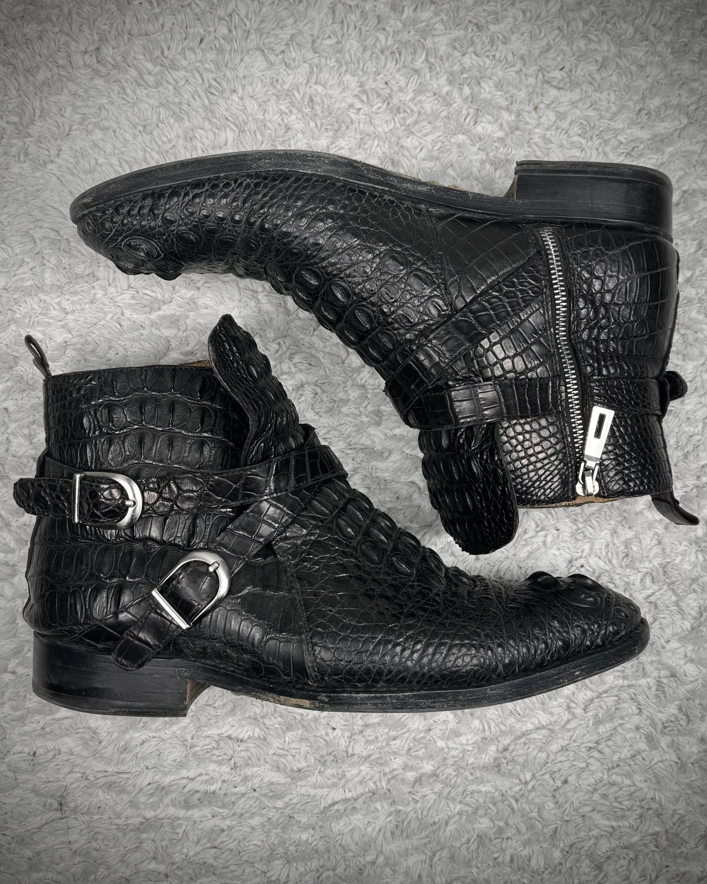 Belted Depth Sculpted Crocodile Leather Boots