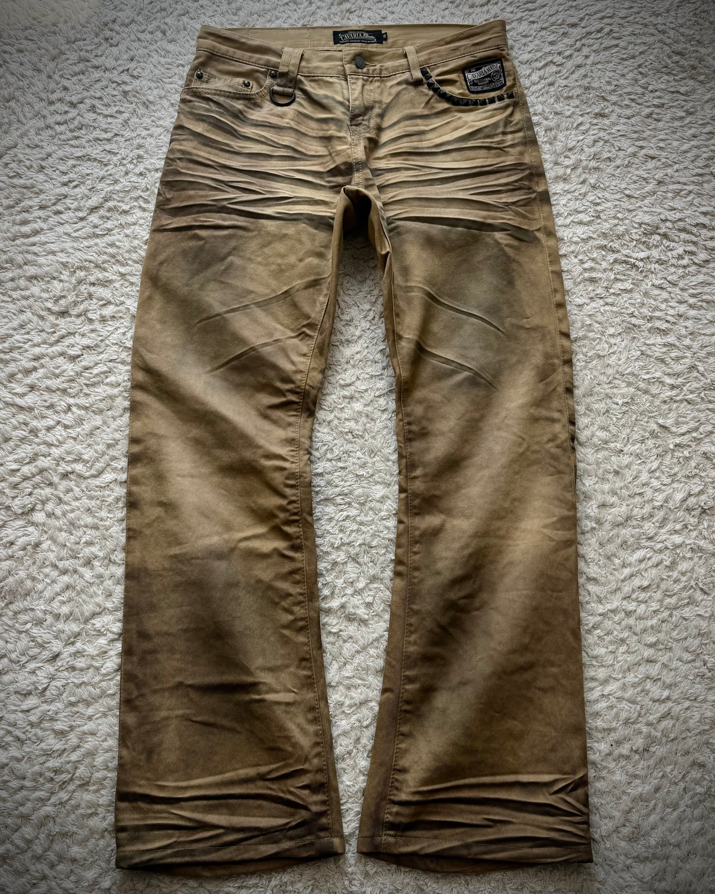 CavariA Studded Desert Clawmarks Washed Bootcut Jeans