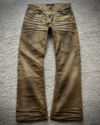 CavariA Studded Desert Clawmarks Washed Bootcut Jeans