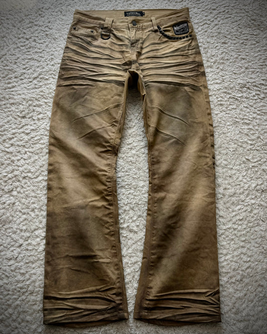 CavariA Studded Desert Clawmarks Washed Bootcut Jeans