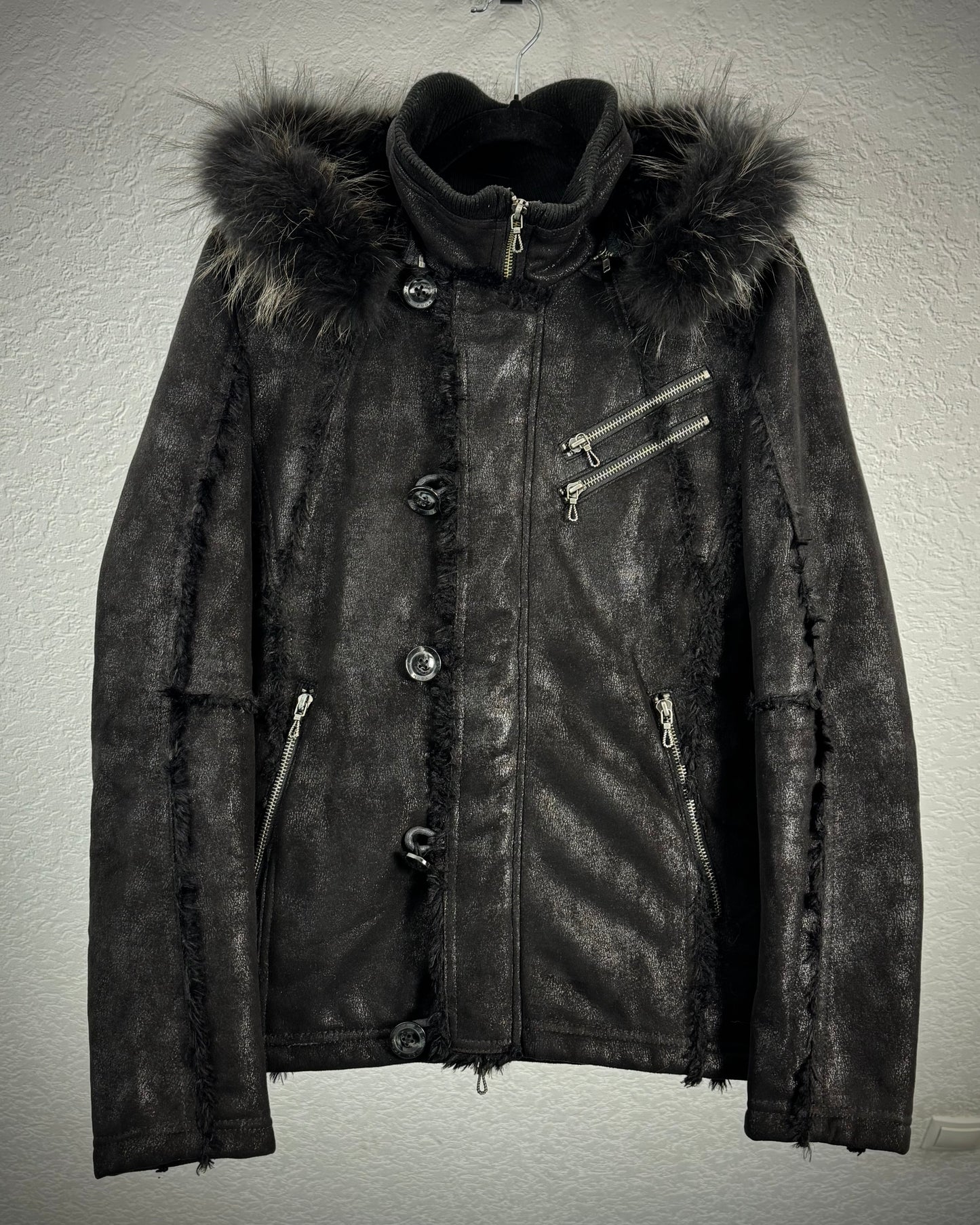 Fuga Fur Hood Fringed Luster Jacket