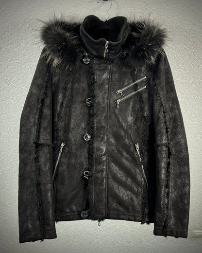 Fuga Fur Hood Fringed Luster Jacket