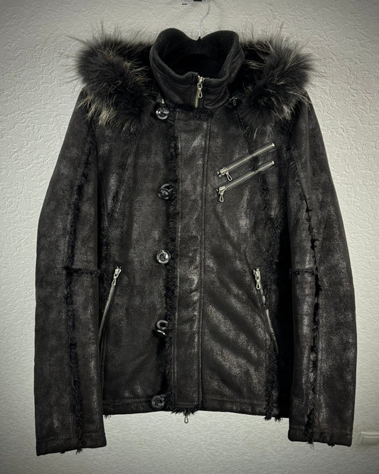 Fuga Fur Hood Fringed Luster Jacket