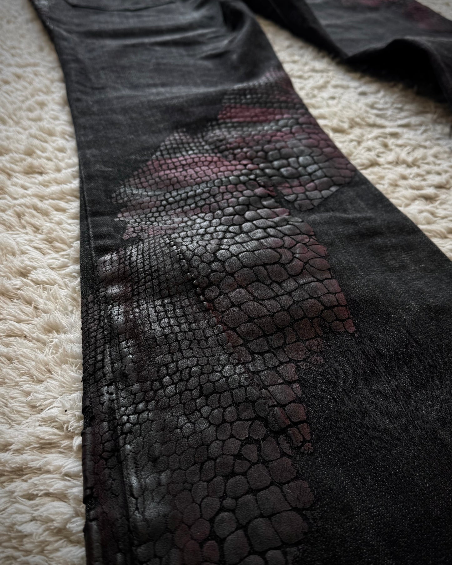 Tornado Mart 3D Python Coated Flared Jeans