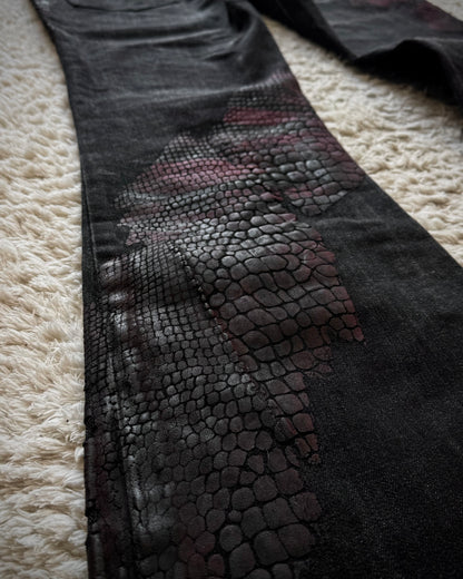 Tornado Mart 3D Python Coated Flared Jeans