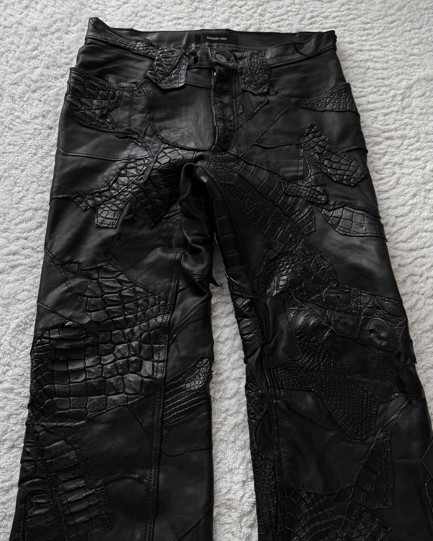 Yasuyuki Ishii Crocodile Patchwork Leather Bootcut Pants