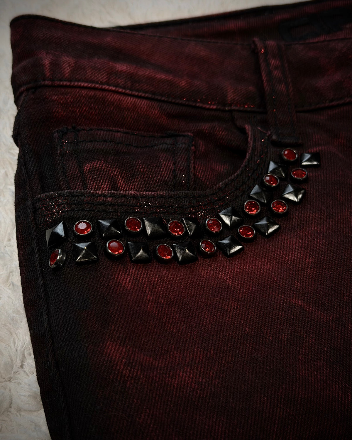 Cipo & Baxx Bordeaux Studded Luster Skinny Jeans