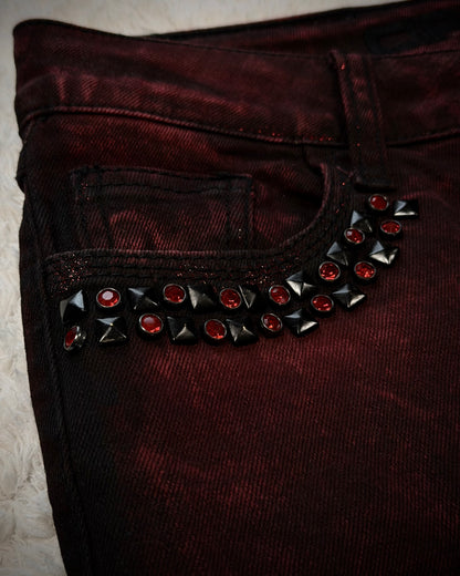 Cipo & Baxx Bordeaux Studded Luster Skinny Jeans