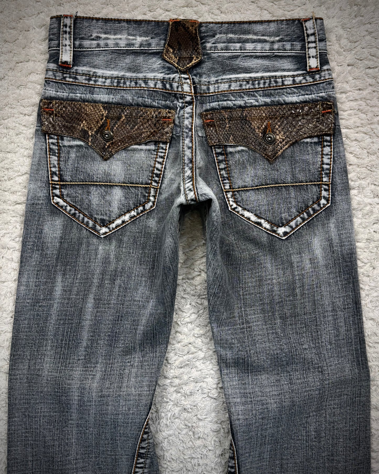 Semantic Design Python Flaps Spiral Flared Jeans