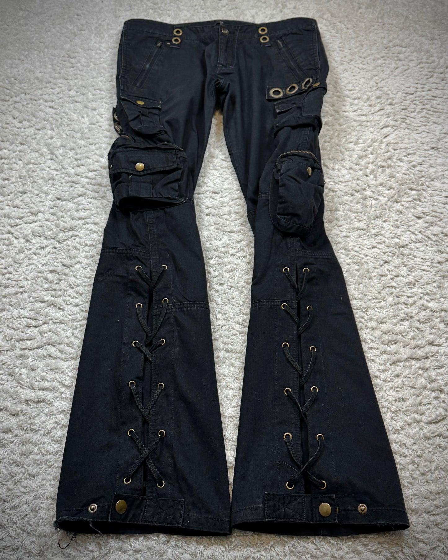 Kelen 3D Cargo Pockets Lace Up Bootcut Pants