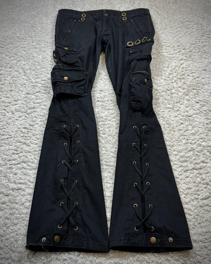 Kelen 3D Cargo Pockets Lace Up Bootcut Pants