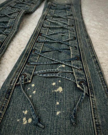 Tornado Mart Backlace Paint Splatter Flared Jeans