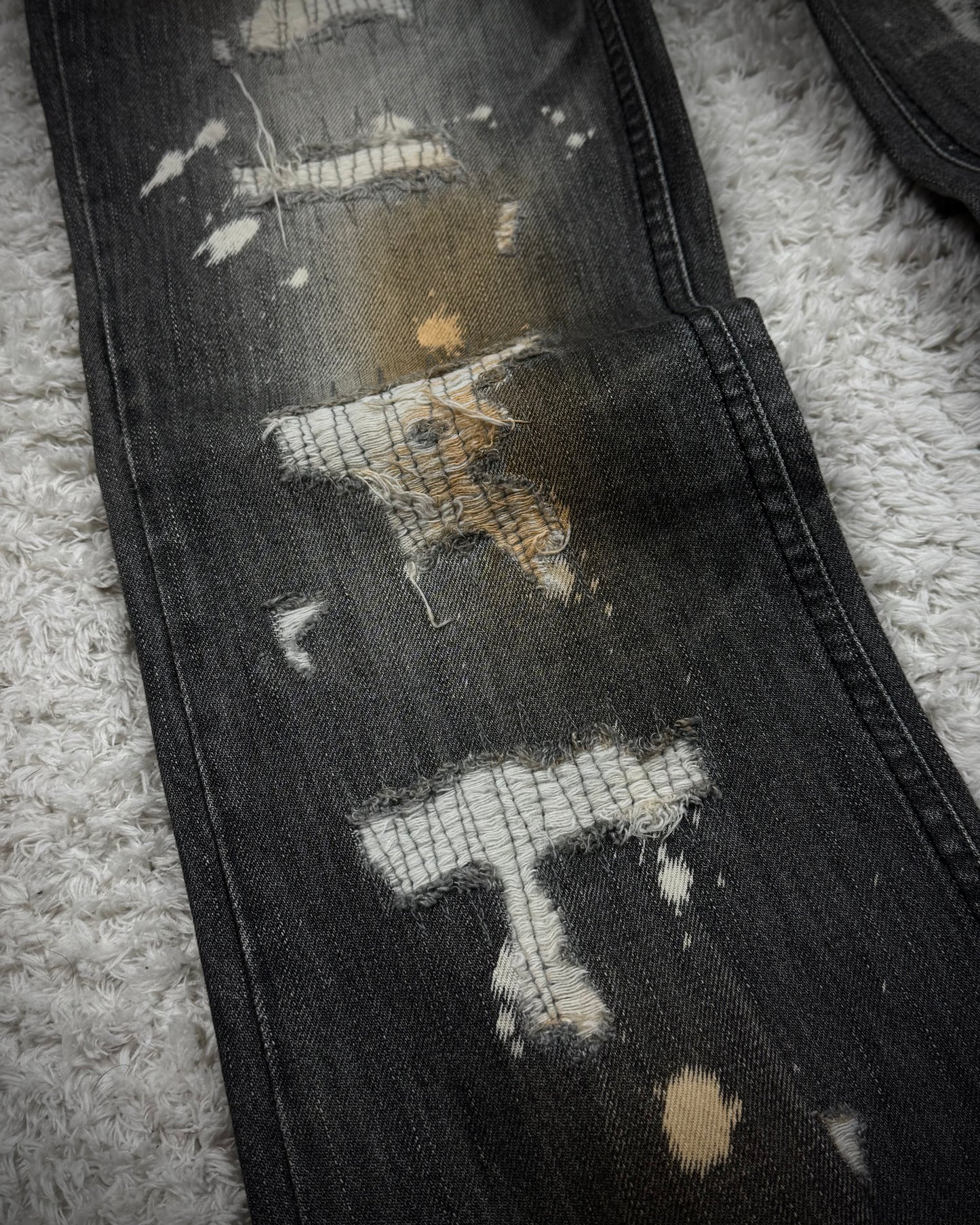 Midas Repaired Distressing Rust Washed Flared Jeans