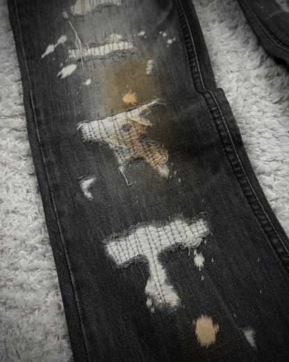 Midas Repaired Distressing Rust Washed Flared Jeans