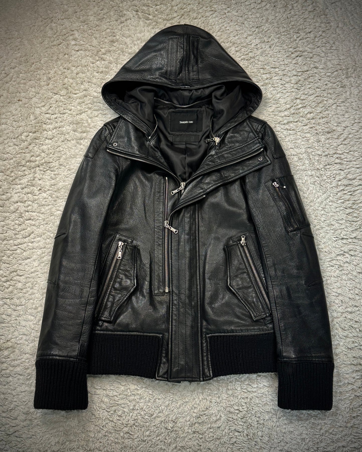 Yasuyuki Ishii Hooded Goatskin Leather Jacket