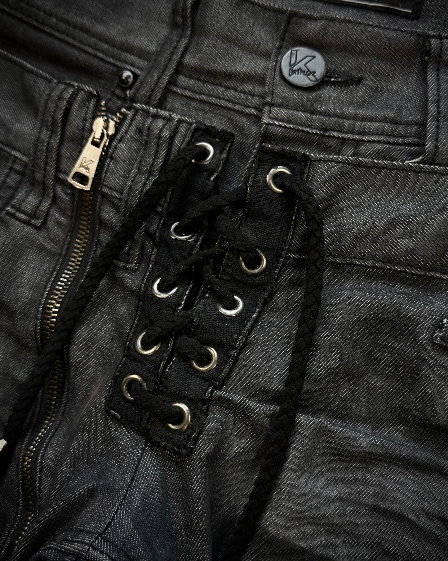 Kingz Life Double Waisted Studded Lace Up Denim