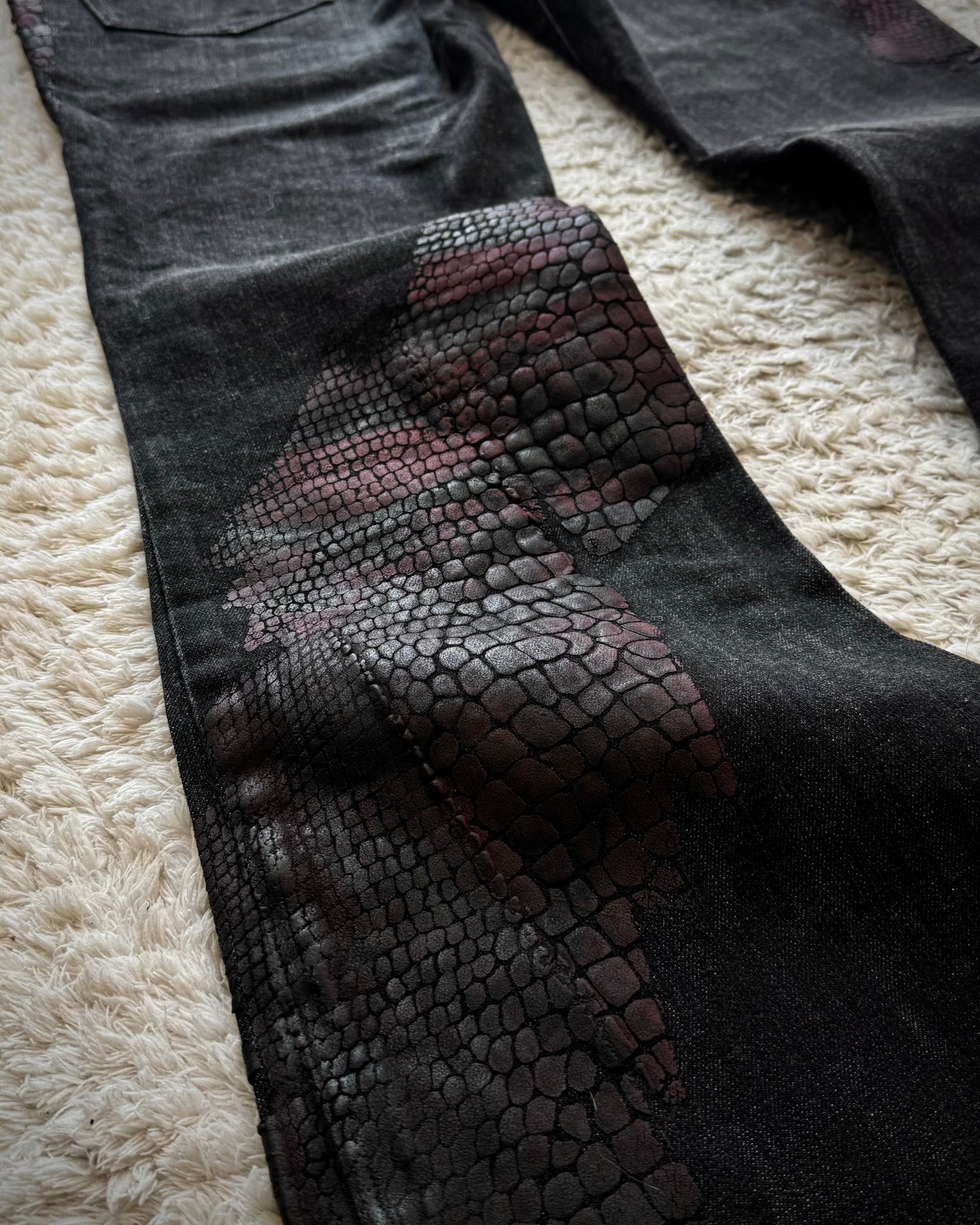 Tornado Mart 3D Python Coated Flared Jeans