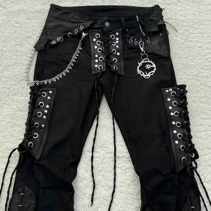 Shohei Takamiya „Hybrid“ Pierced Flared Leather Lace-Up Pants