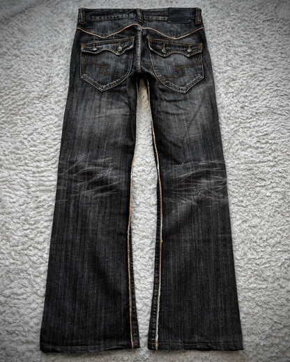 Semantic Design Slashed Whisker Washed Flared Jeans