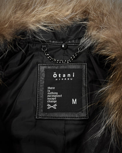 Otani Hikaku Fur Collar Textured Leather Jacket