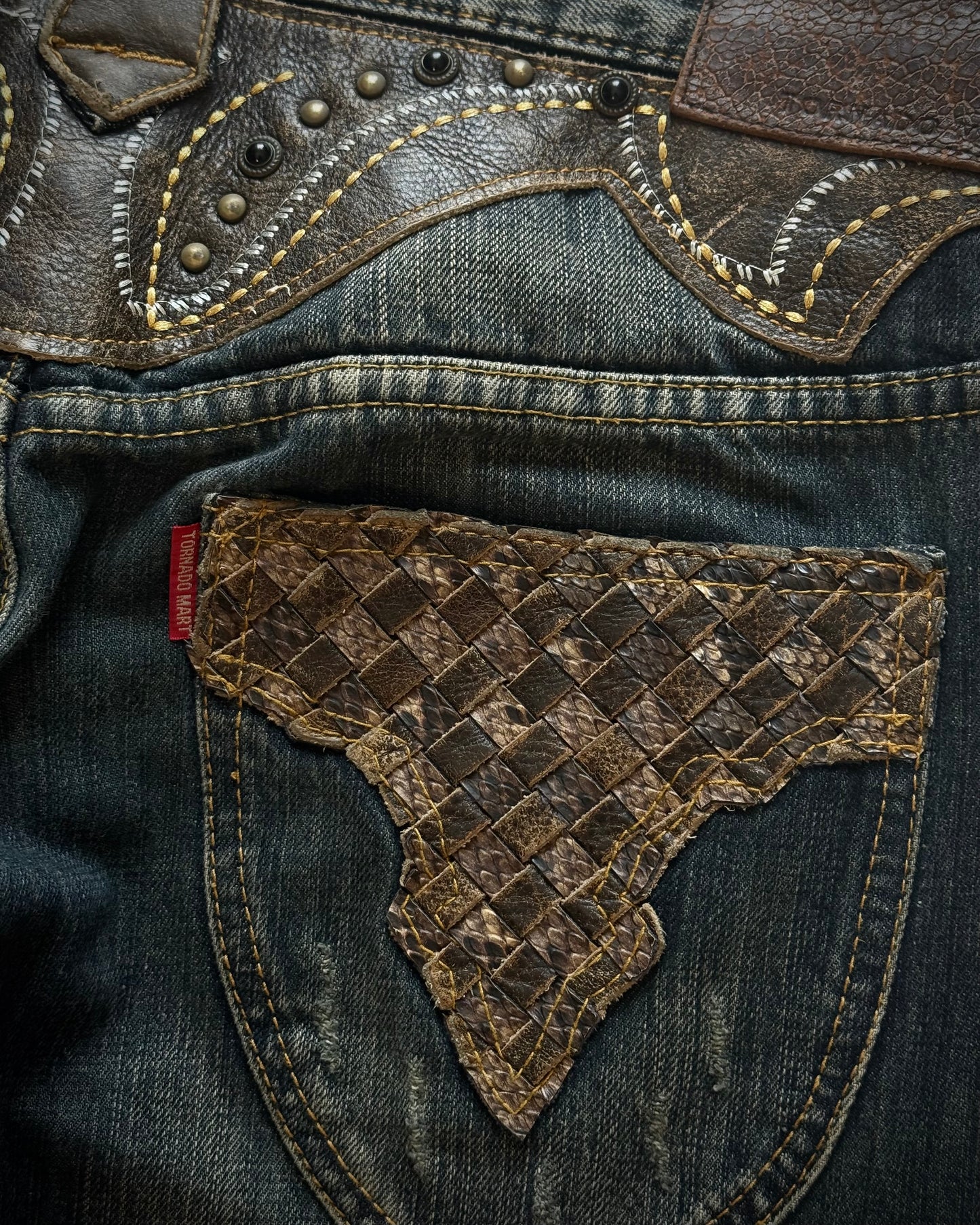 Tornado Mart Western Studded Leather Flared Jeans